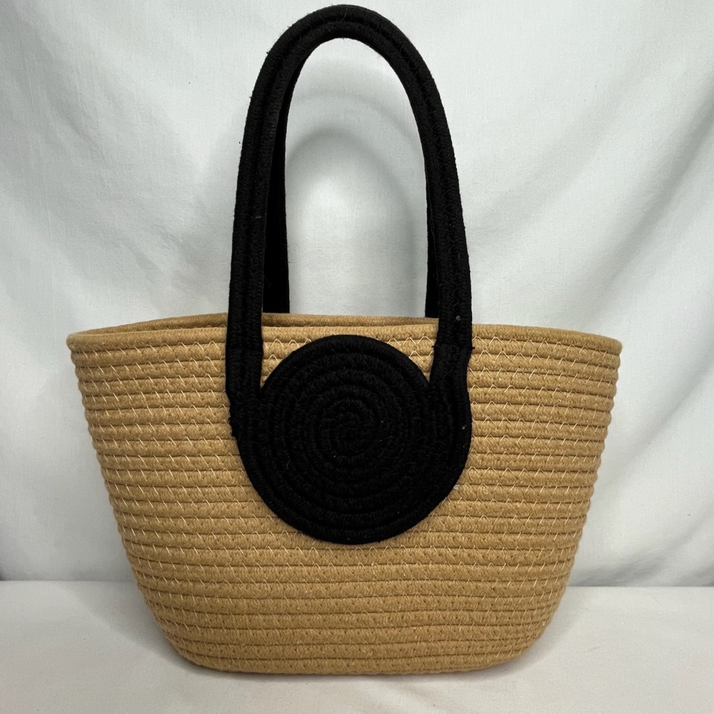Woven Bag for Women Vibrant Cotton Rope Handbag Chic Large Tote with Black Trim